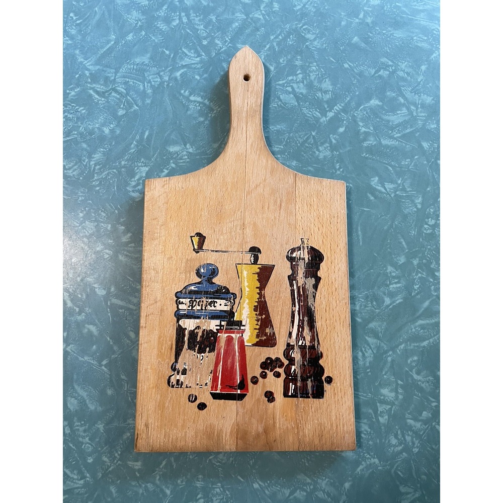Vintage Yugoslavian Nevco Kitschy Kitchen Cutting Board Wooden European 7x14"